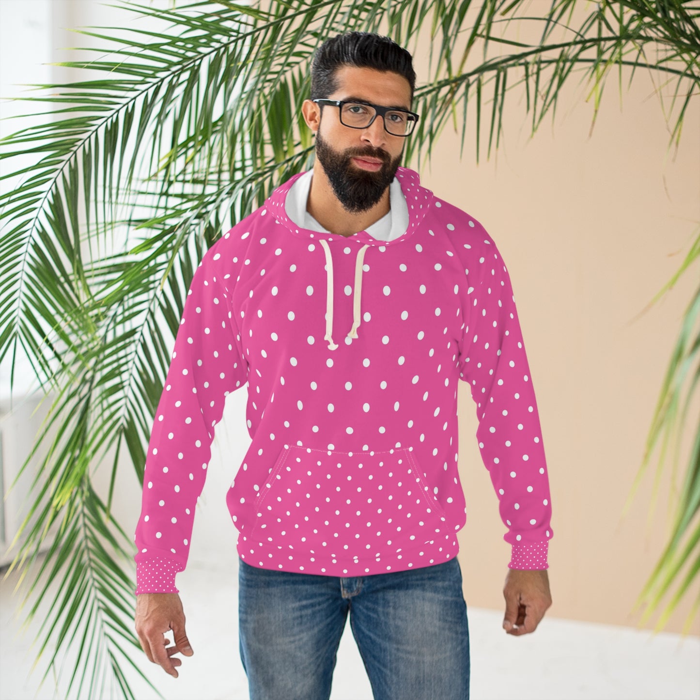 Hot Pink Polka Dot Unisex Pullover Hoodie