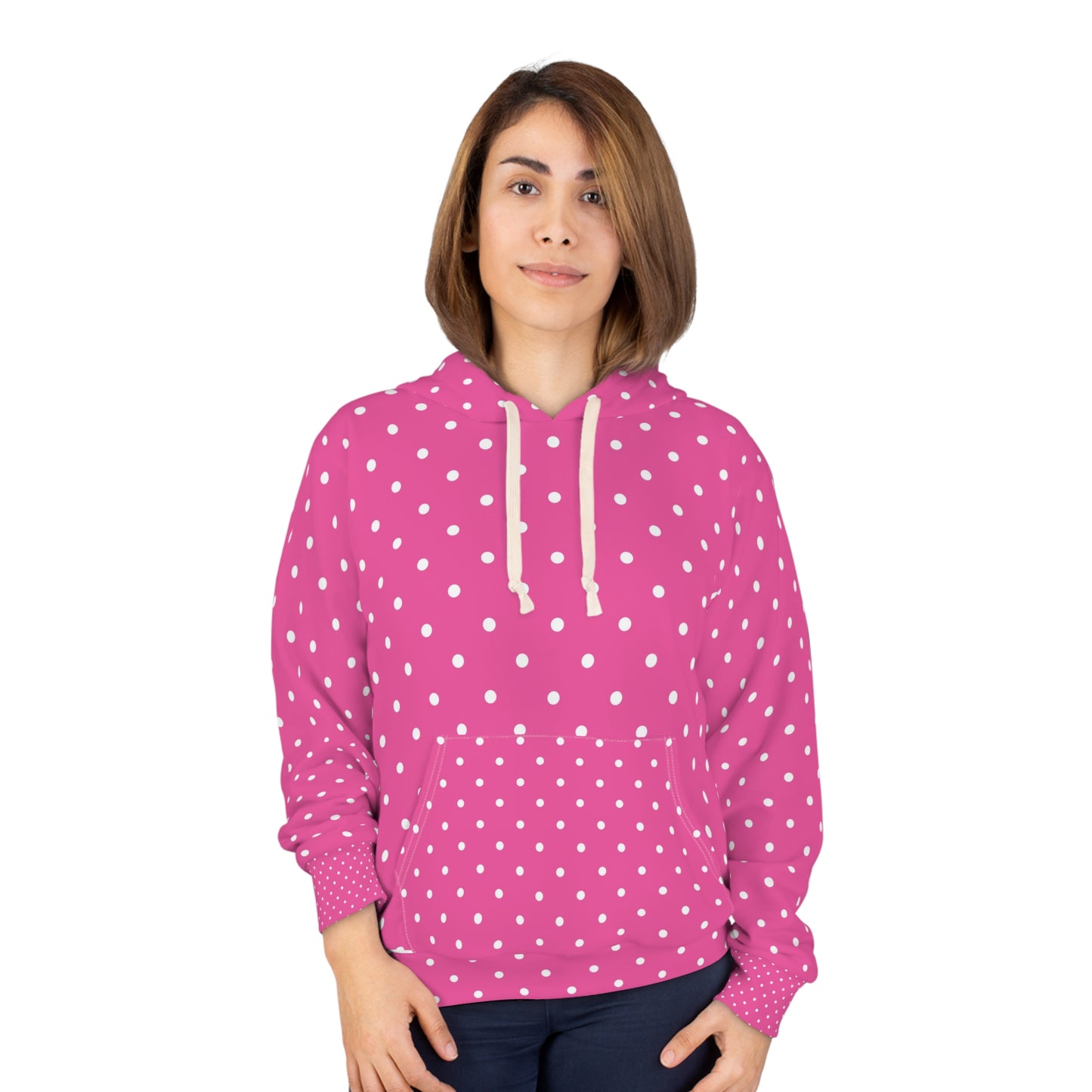 Hot Pink Polka Dot Unisex Pullover Hoodie