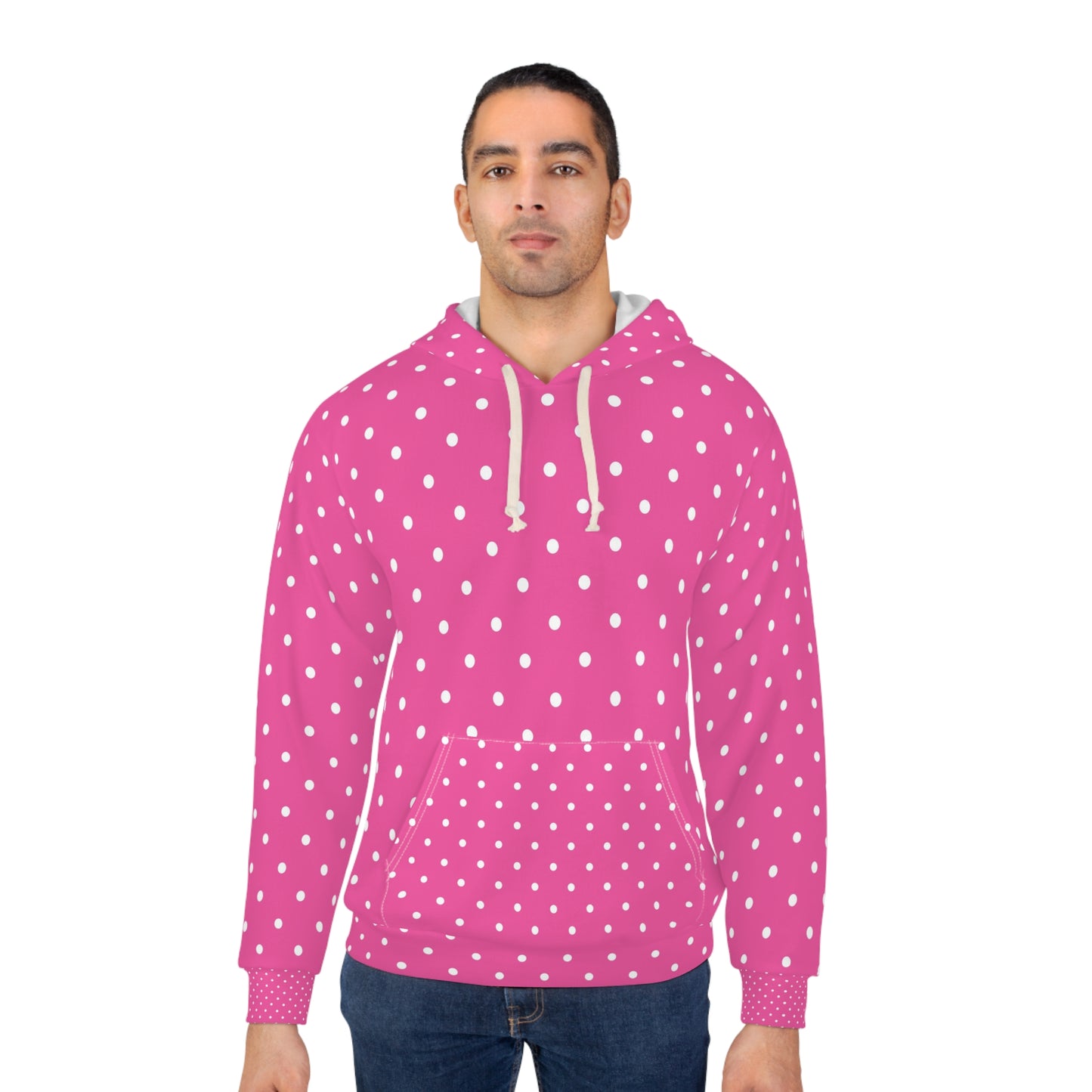 Hot Pink Polka Dot Unisex Pullover Hoodie